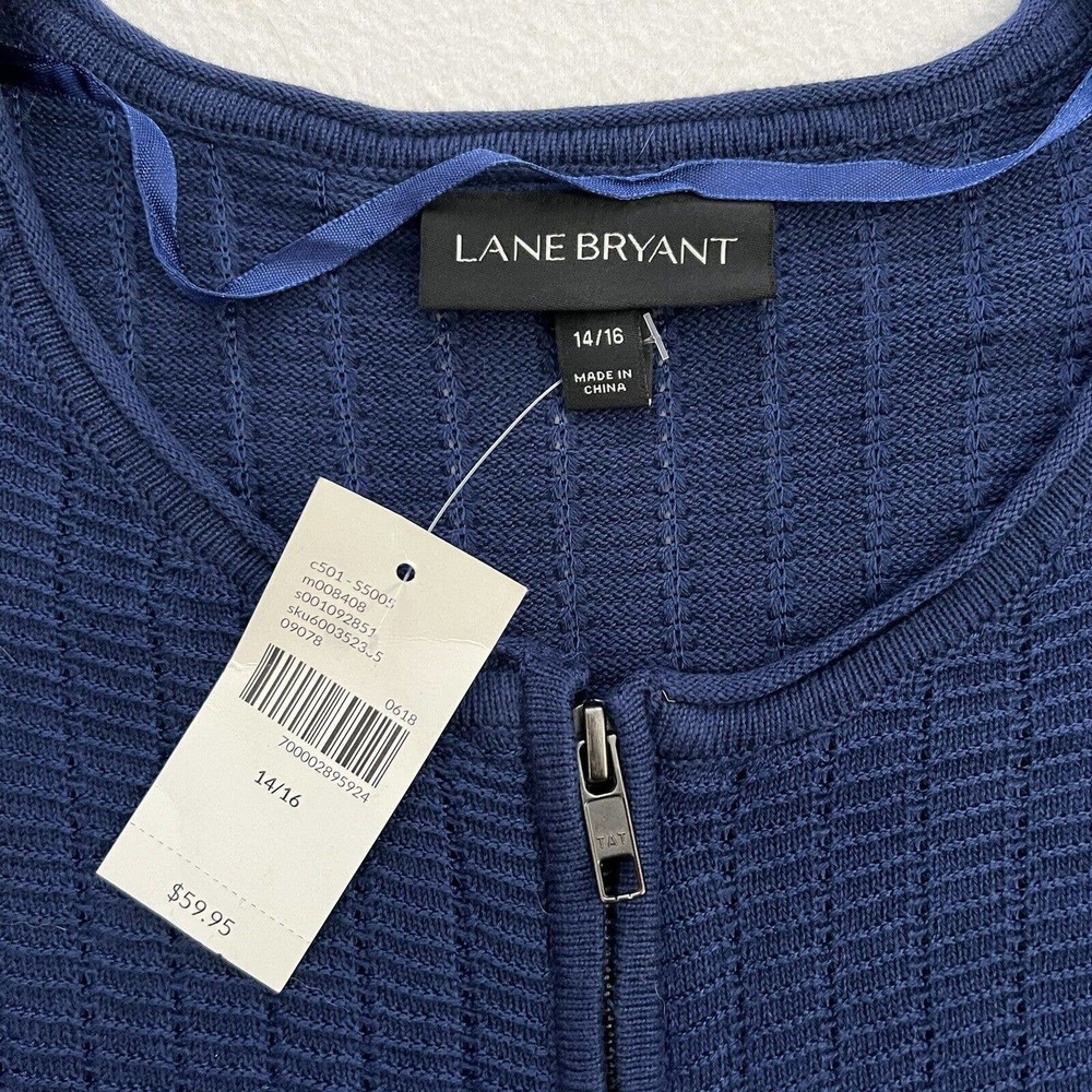 NWT Lane Bryant Plus Blue Knit Zip Front Peplum Jacket Sweater 3/4 Sleeve 14/16 - Picture 2 of 7